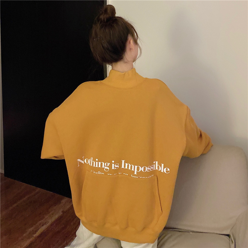 High neck velvet printed sweater on both sides