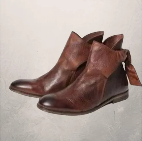 Back bow short Martin boots Fufeng Roman boots - Brown