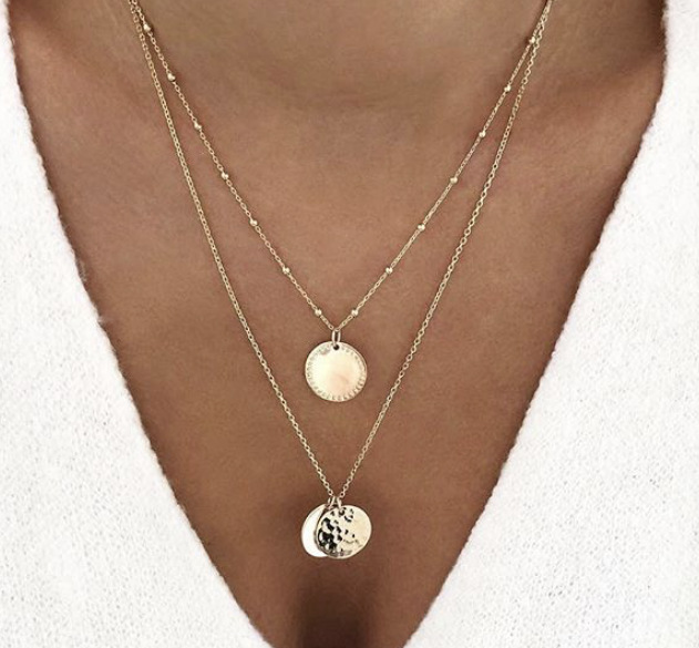 Irregular glossy disc multilayer necklace
