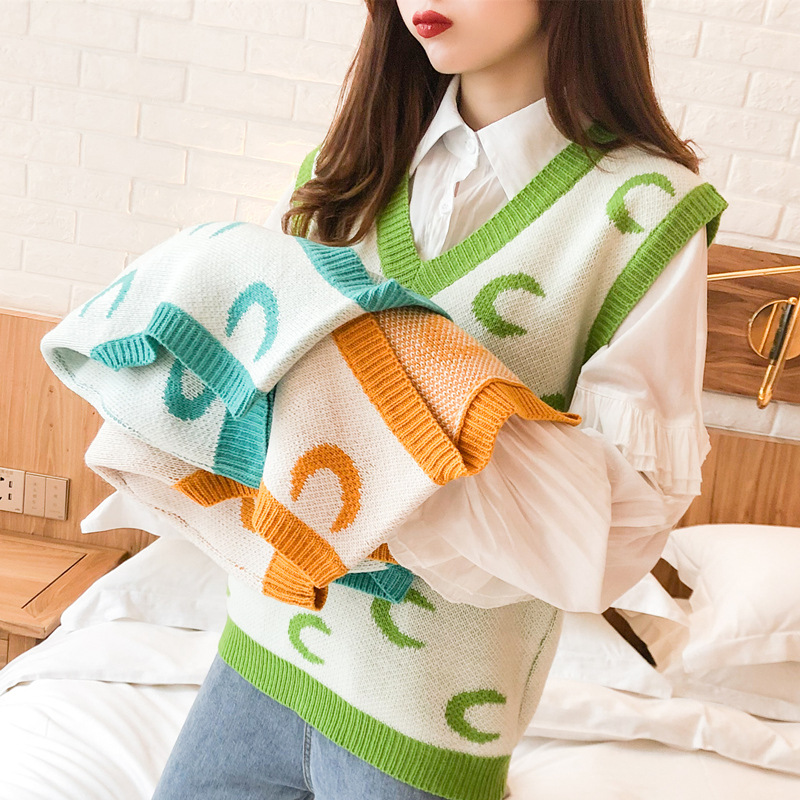 Loose outer wear lazy knit vest