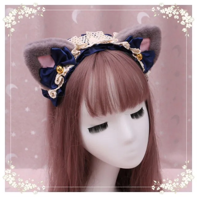 Lolita hair ornament Plush cat ear Lolita headdress lace Ribbon Headband 38 Colour - Shop at LoveMi