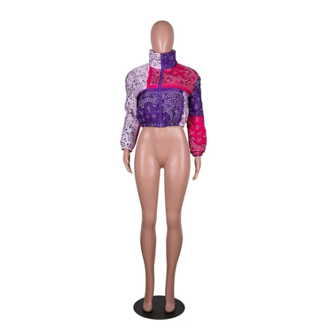 Printed zipper warmth slim fit bread coat