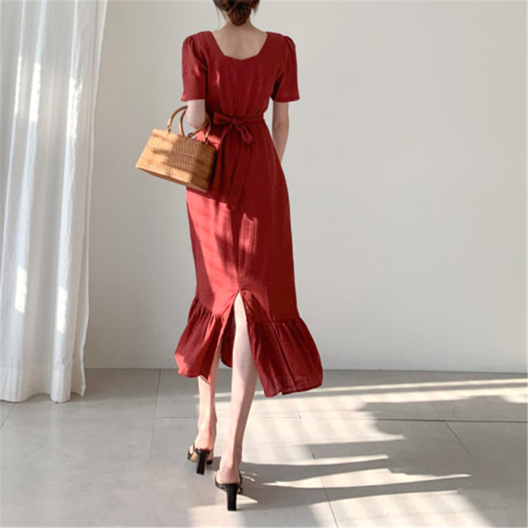 Temperament ruffled mermaid skirt slim slim waist dress