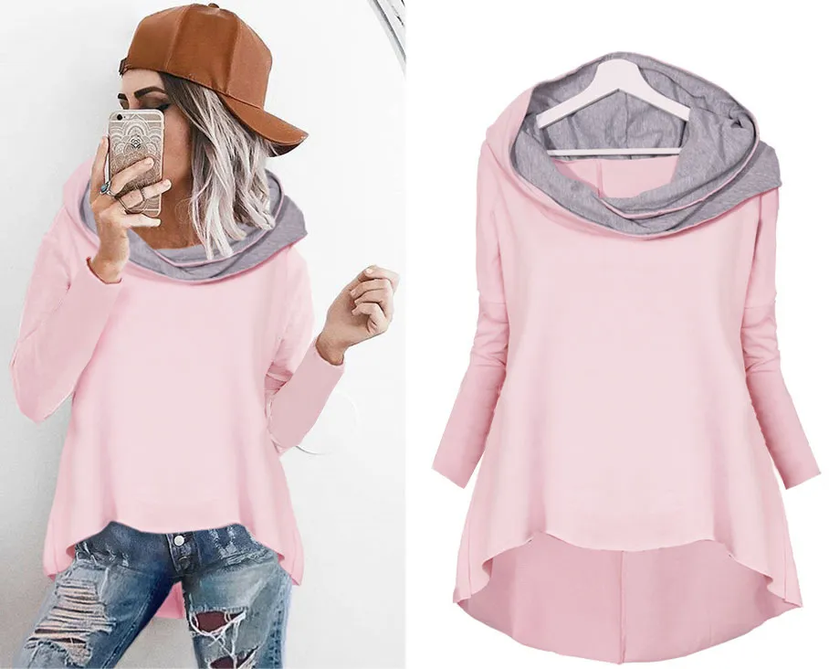 Stitching irregular hoodie - Pink