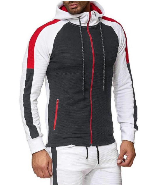 Colorblock sweater cardigan hooded casual jacket