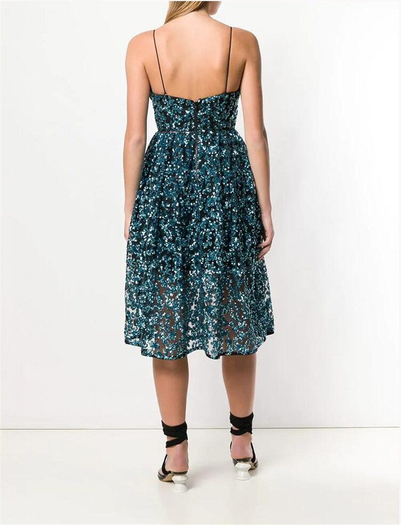 Vacation style sequin embroidered suspender dress