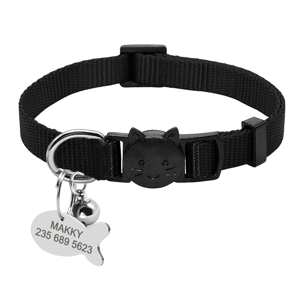 Personalized Safety Breakaway Nylon Quick Release Cat Collar ID Tag Set Black - Shop at LoveMi