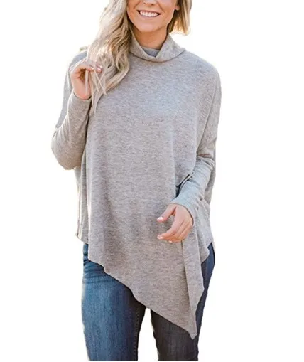 Irregular turtleneck sweater with bat sleeves Grey - Shop at LoveMi