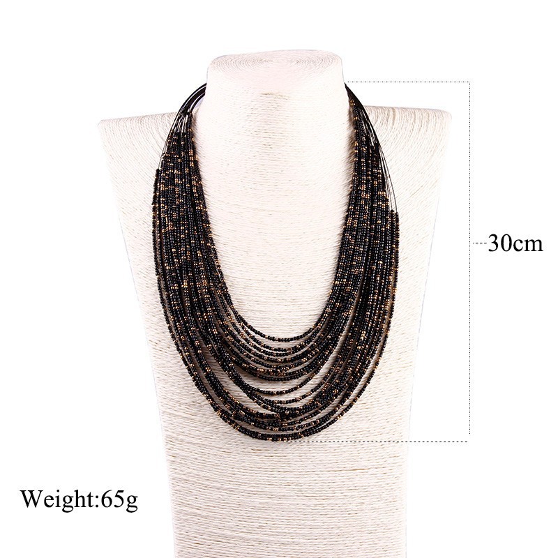 Multi-layer rice bead exaggerated necklace