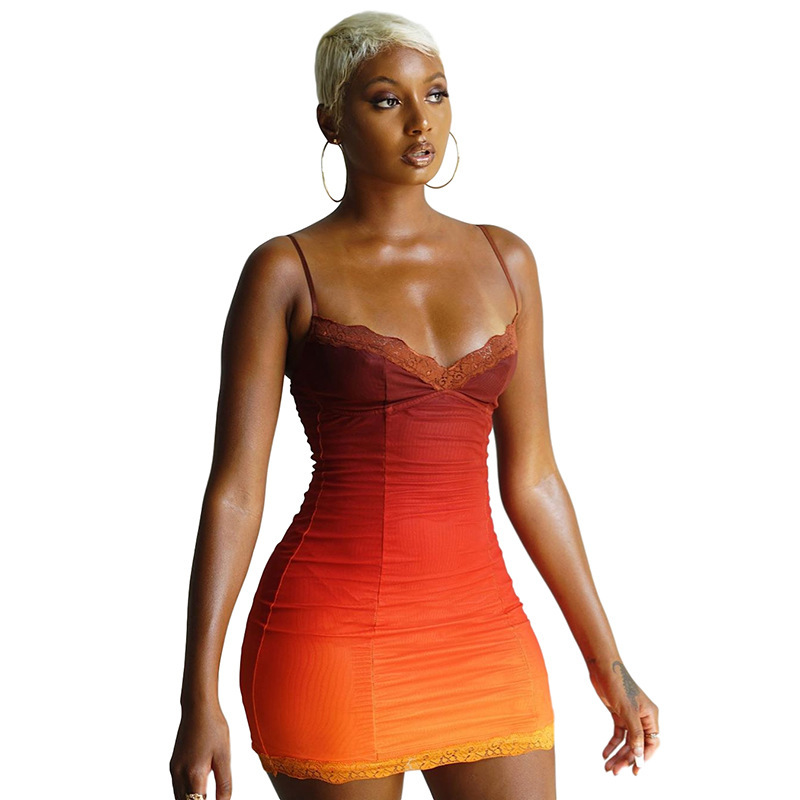 Stitching sexy bag hip slim all-match dress