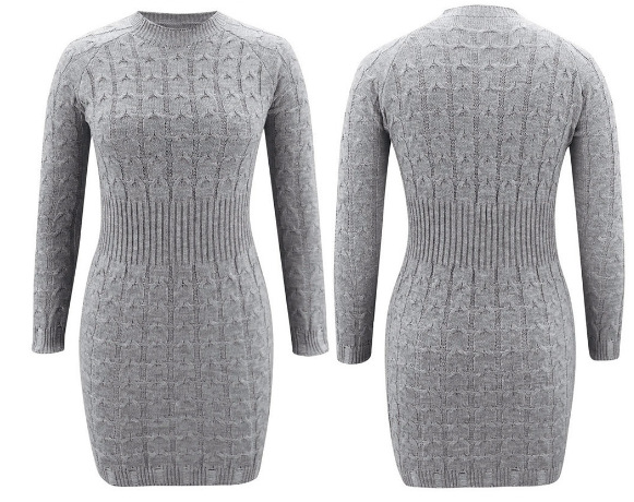 Sexy round neck temperament waist bag hip sweater dress