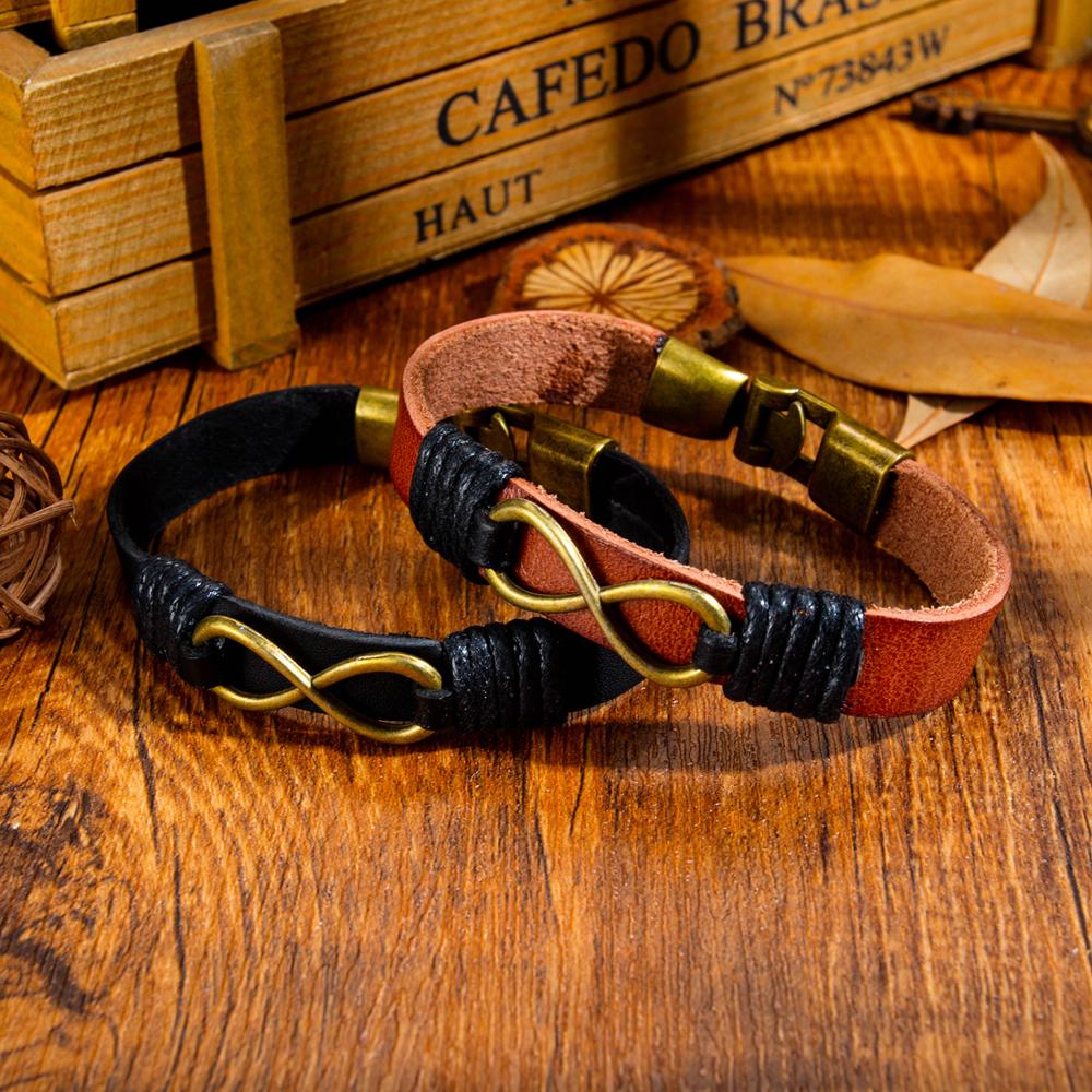 Men's alloy leather cord bracelet