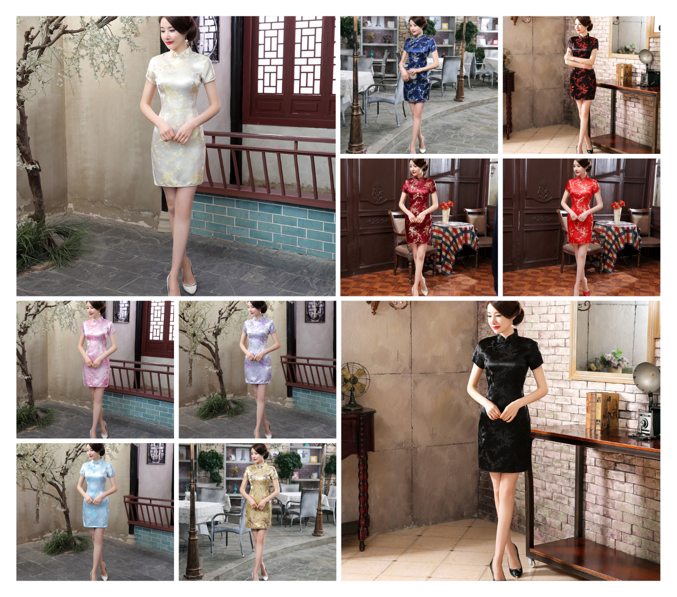 Women's plum blossom short cheongsam modified traditional Chinese style robe dress