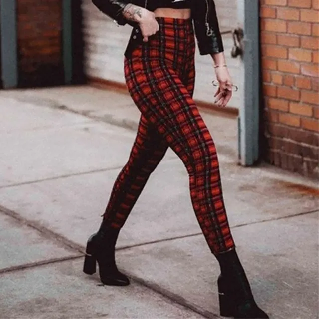 Plaid high waist leggings women casual pants Red - Shop at LoveMi