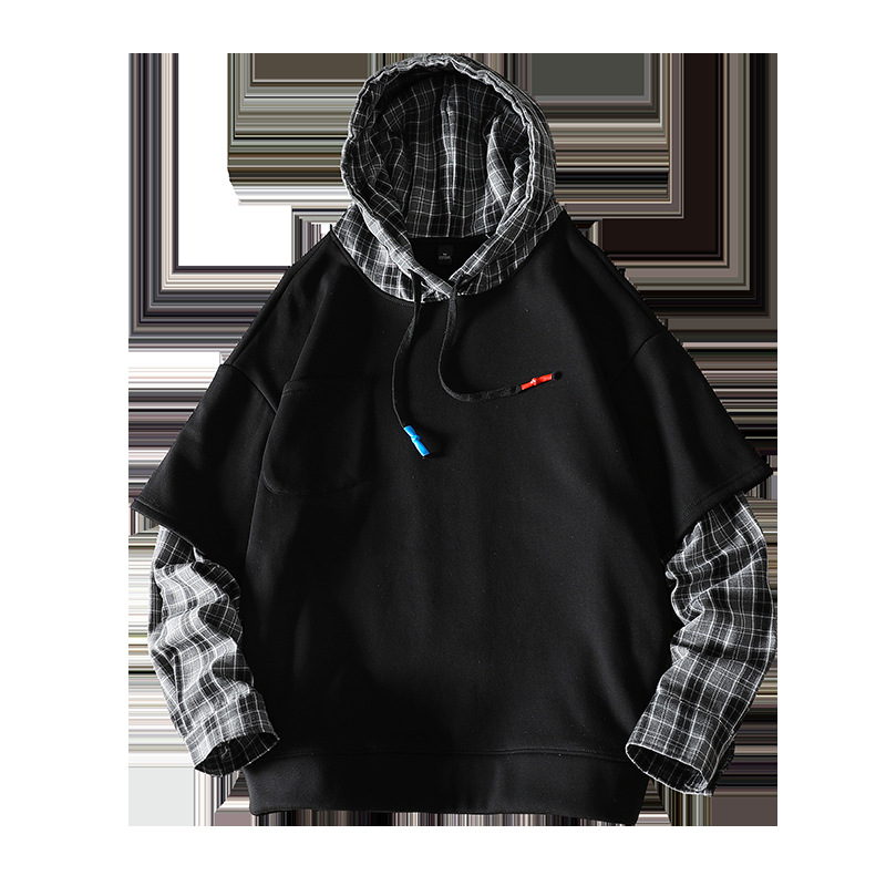 Loose hooded casual fake two-piece long-sleeved sweater