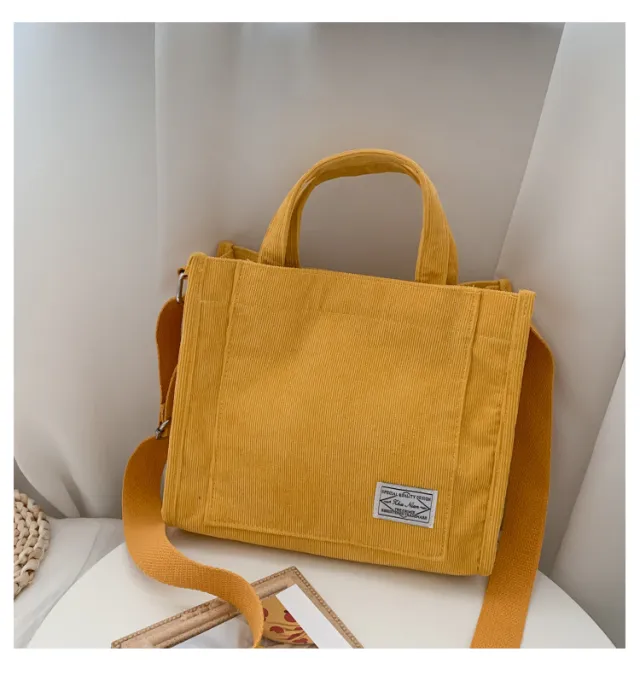 Corduroy small square Bag Fashion Handbag Shoulder Bag Yellow - Shop at LoveMi