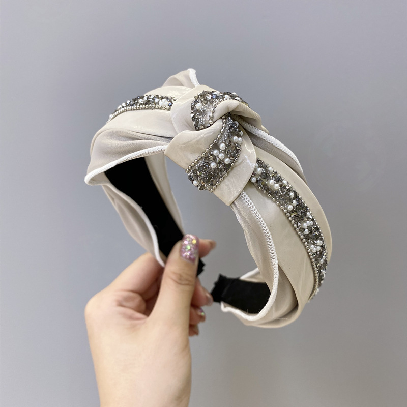 Pearl and diamond knotted headband Beige - Shop at LoveMi