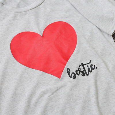 S-2XL Mom & Me T-Shirts Tops Family Matching Outfits Mother andDaughter Heart Printed Shirt T-shirts Family Clothes Top Tees