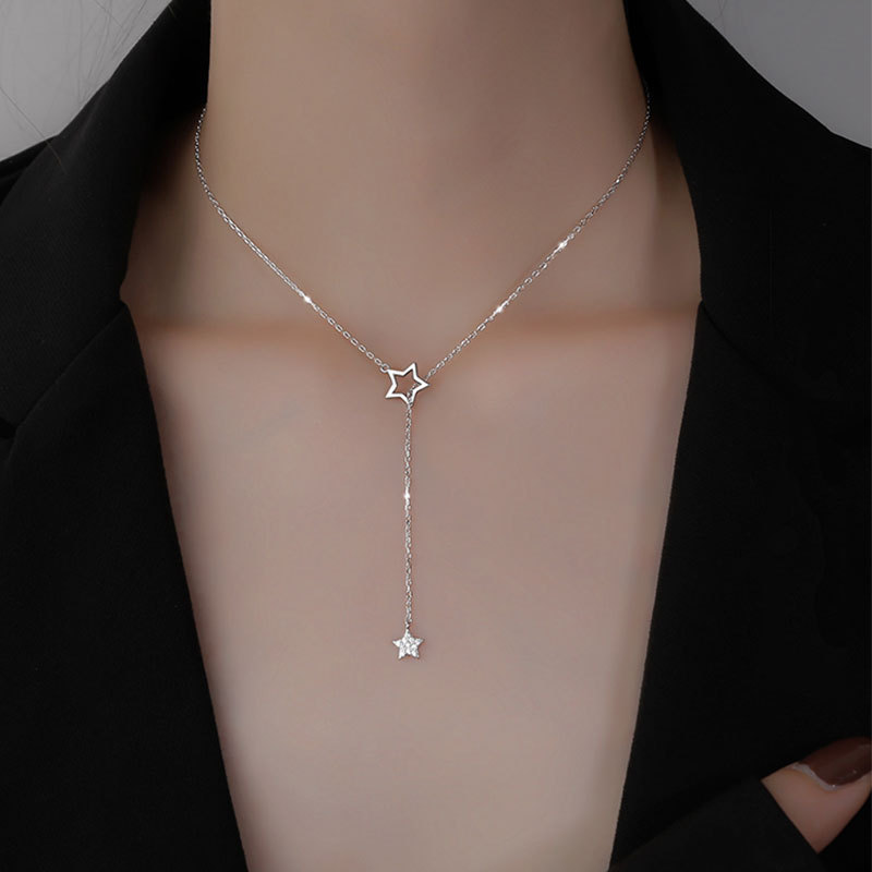 s925 sterling silver star tassel clavicle chain