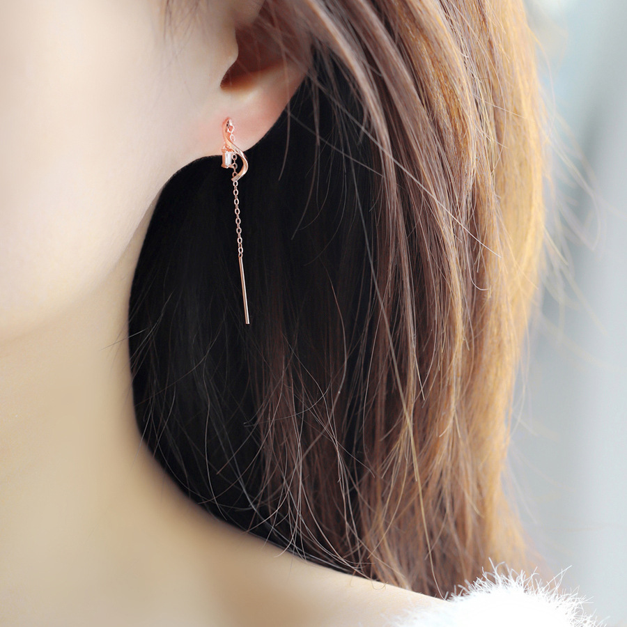 S925 sterling silver ear line long tassel S-shaped earrings