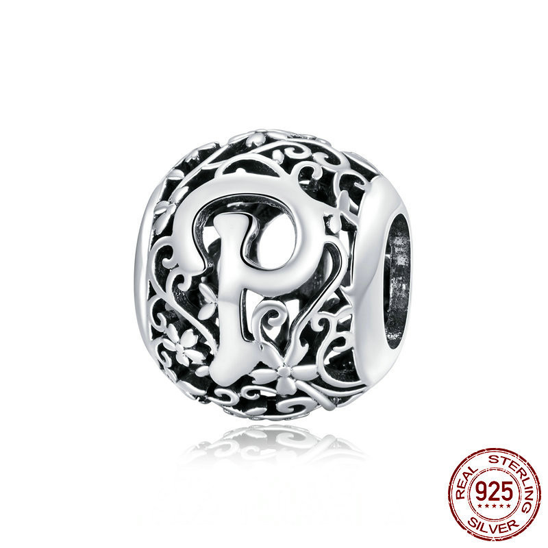 Forest pattern 26 English letters sterling silver loose beads P - Shop at LoveMi