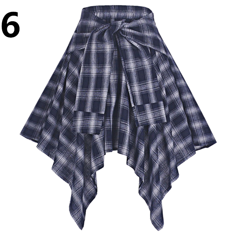 Plaid irregular square skirt with elastic waist 6Style - Shop at LoveMi