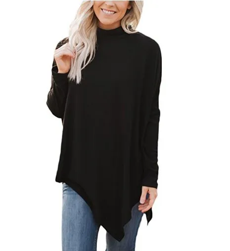 Irregular turtleneck sweater with bat sleeves Black - Shop at LoveMi