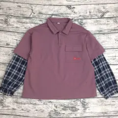 Letter matching Plaid sleeve sweater - Purple - View 1