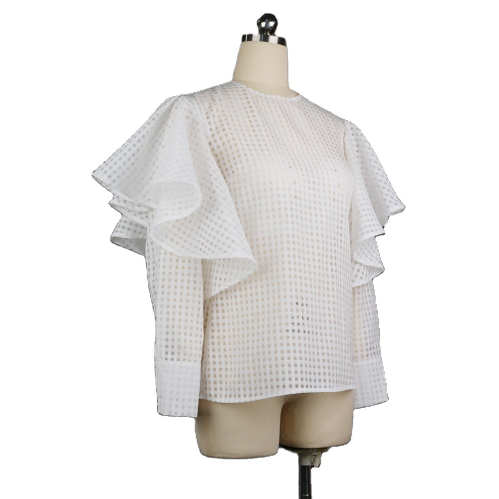 Hollow petals long-sleeved slimming casual shirt top