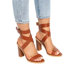 Plus-size sandals for women with chunky heels - Brown - View 1
