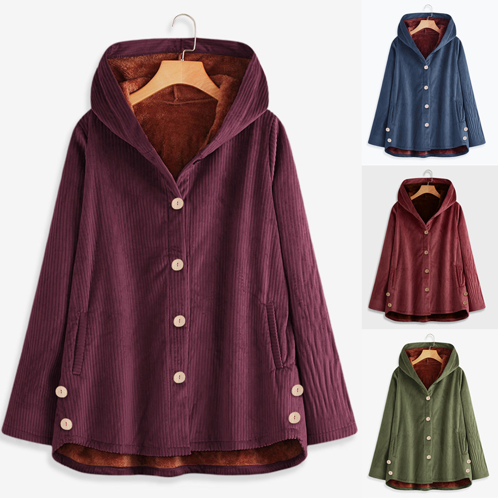 Women's plus size hooded plus fleece long coat