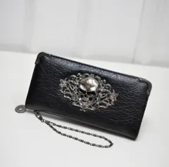 Wallet Female Clutch Coin Purse Women PU Leather Wallet Long Zipper Closed Wallets Skull Flower Design Lady Purses - Black - View 1