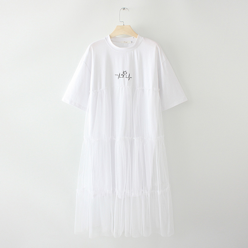 Fairy short-sleeved dress trendy large size knitted mesh