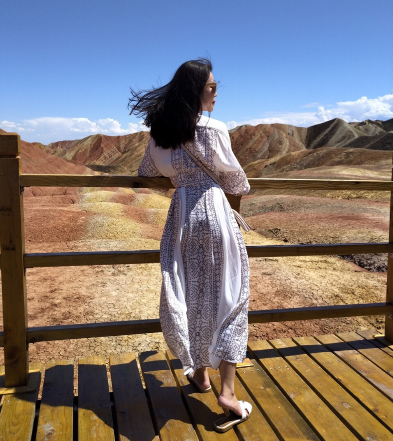 New dot print V-neck modern kimono dress European and American lace modern dress