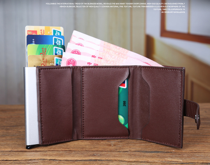 Antimagnetic card wallet aluminum anti-theft brush holder multi-card aluminum alloy card box coin purse leather wallet