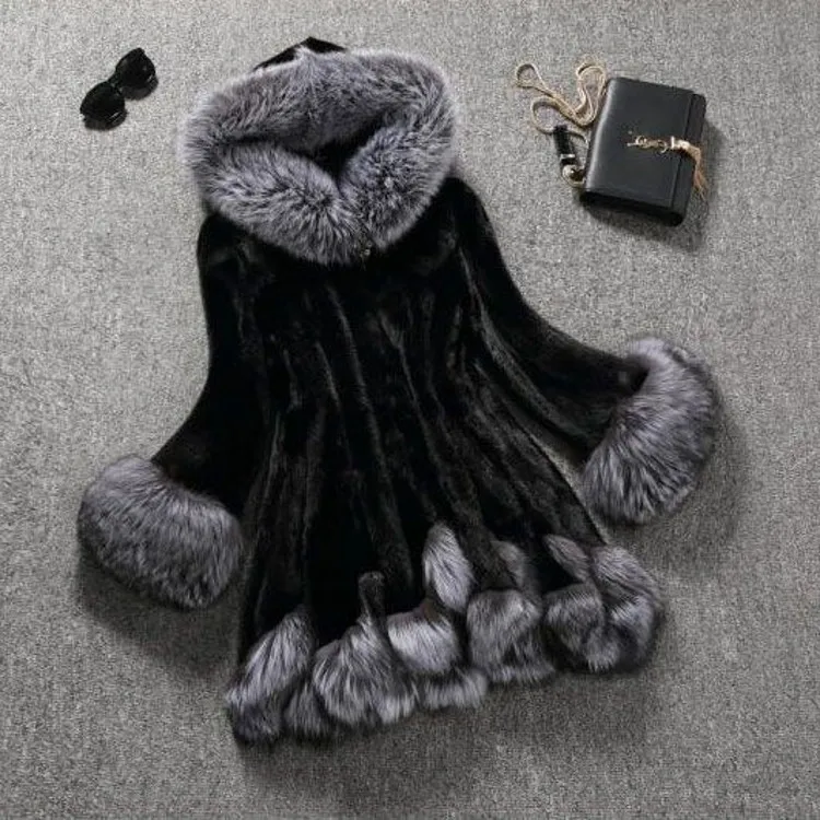 Faux fur mink fur coat - Black