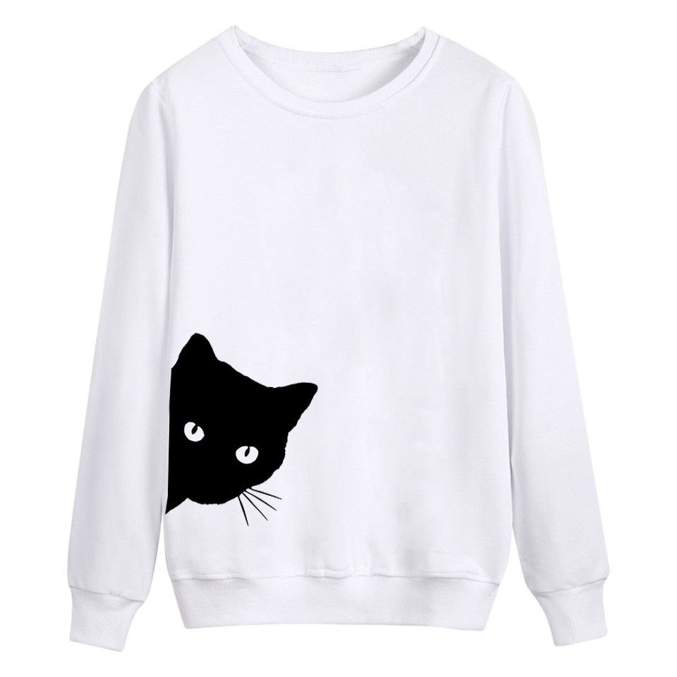 Cat head print loose long-sleeved women's sweater