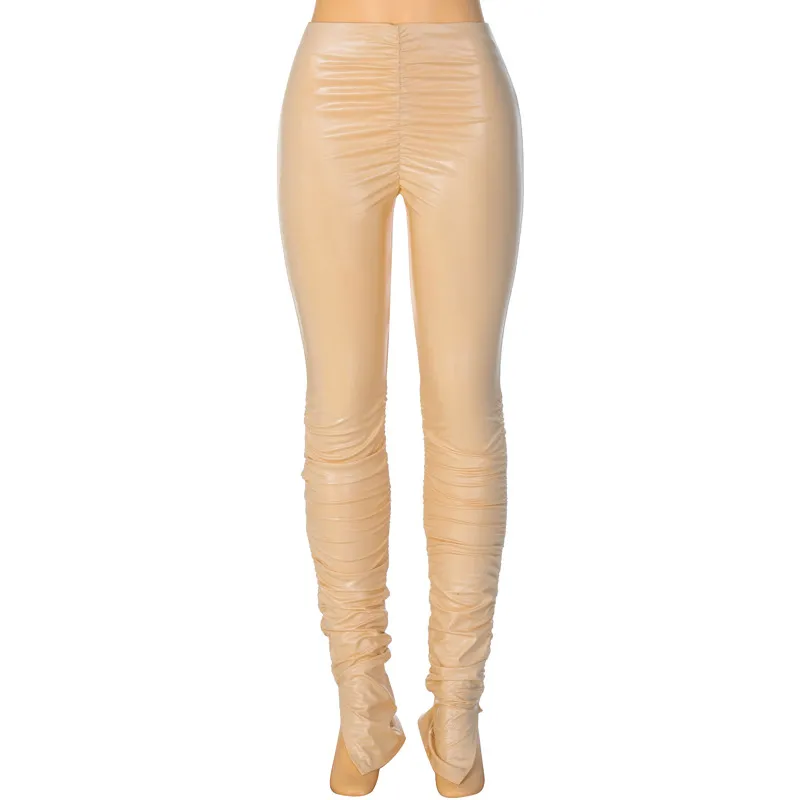 Fashion Leggings side slit pleated pencil pants - Khaki