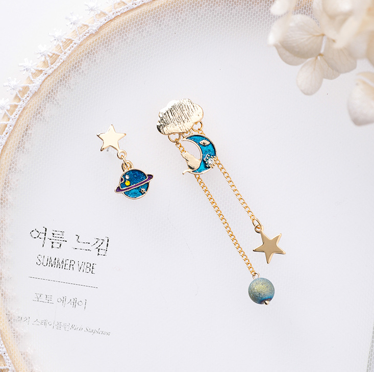 asymmetrical long stars moon tassel earrings exaggerated starry sky cloud earrings ear jewelry female