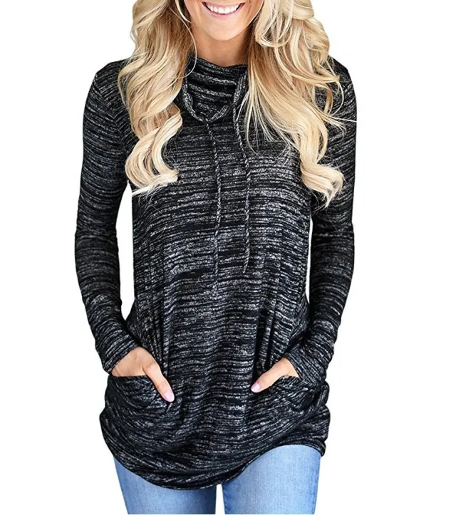 Sporty style piled collar pocket loose sweater T shirt Black - Shop at LoveMi
