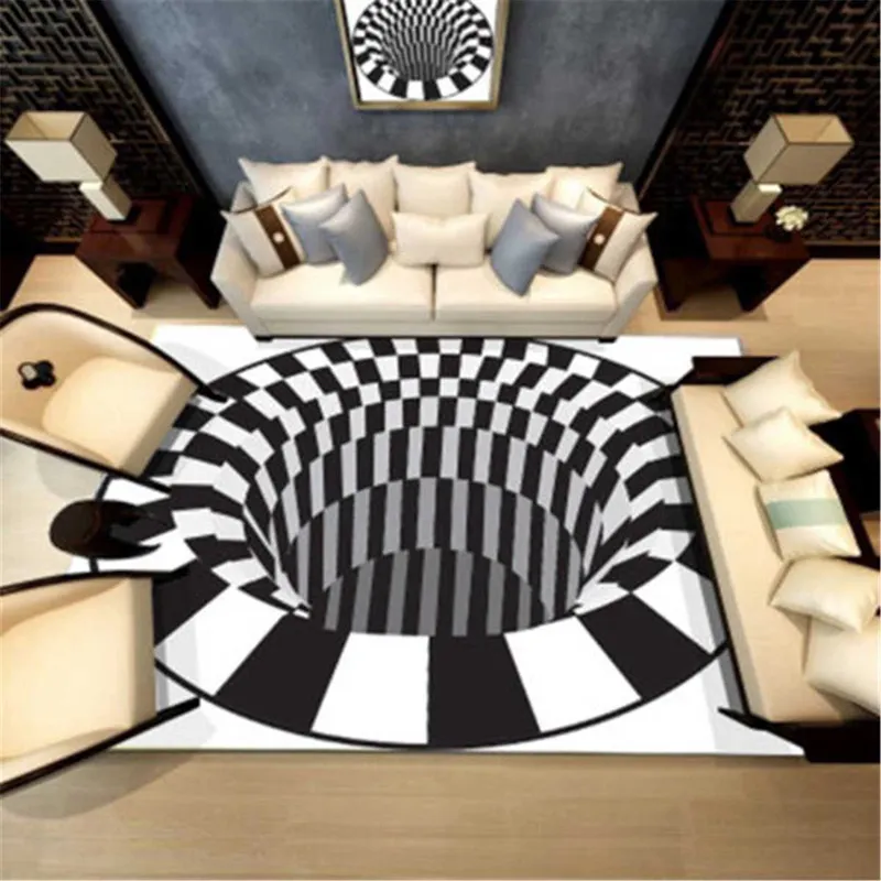3D Vortex Carpet Black White Grid Bottomless Hole Illusion
