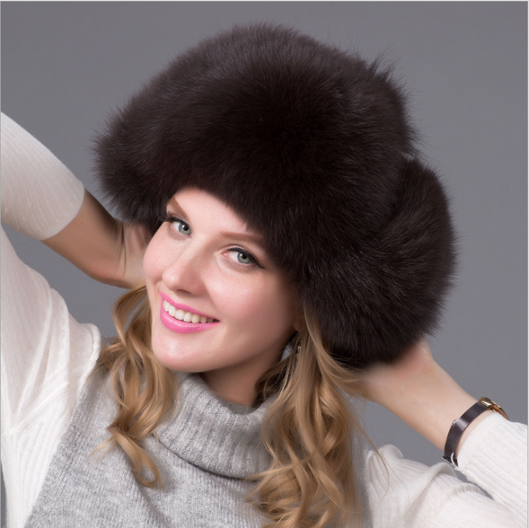 Fur hat fox fur Leifeng women's hat Coffee - Shop at LoveMi