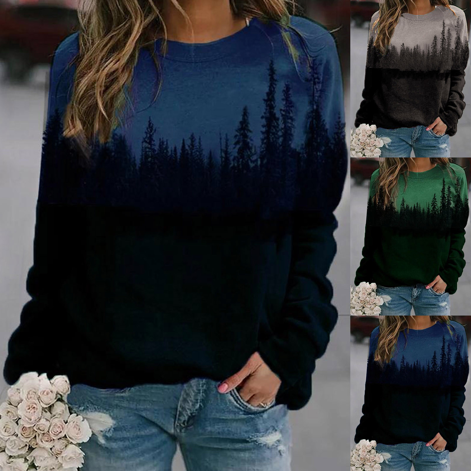 Round neck long sleeve pullover sweater