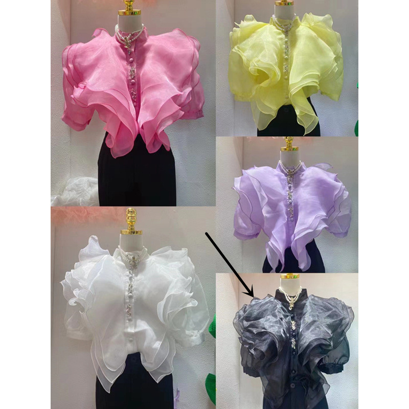 Title 4, Camisa de organza con volantes Mujer Manga abul...