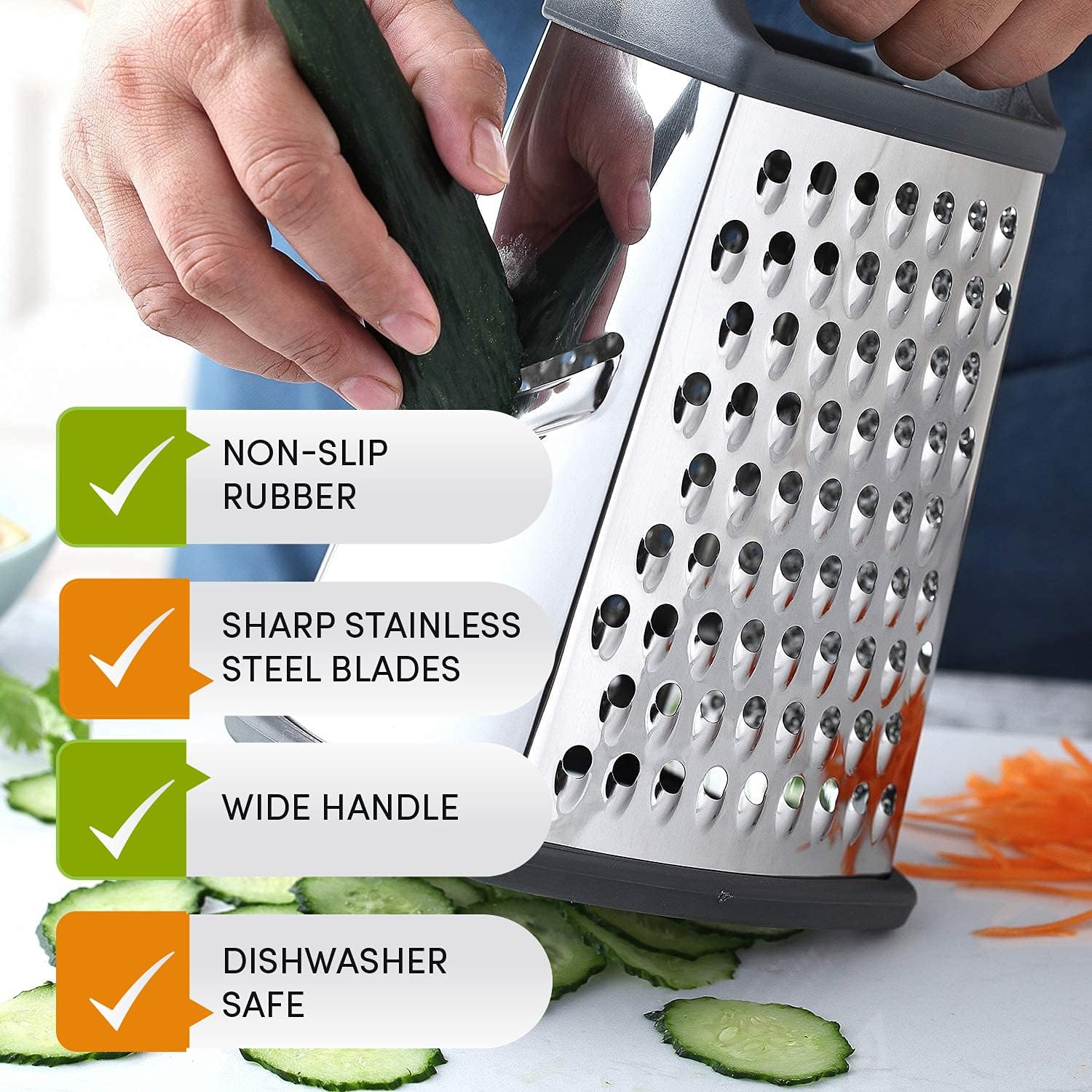 Stainless Steel Cheese Grater 9in 4 Sides, Perfect For Grating Parmesan Cheese, Vegetables, Ginger - Dishwasher Safe, Durable - Random Color