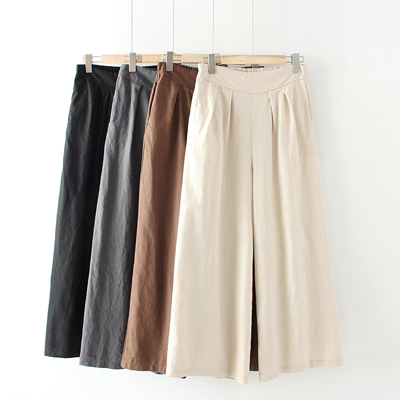Cotton and linen wide-leg cropped trousers