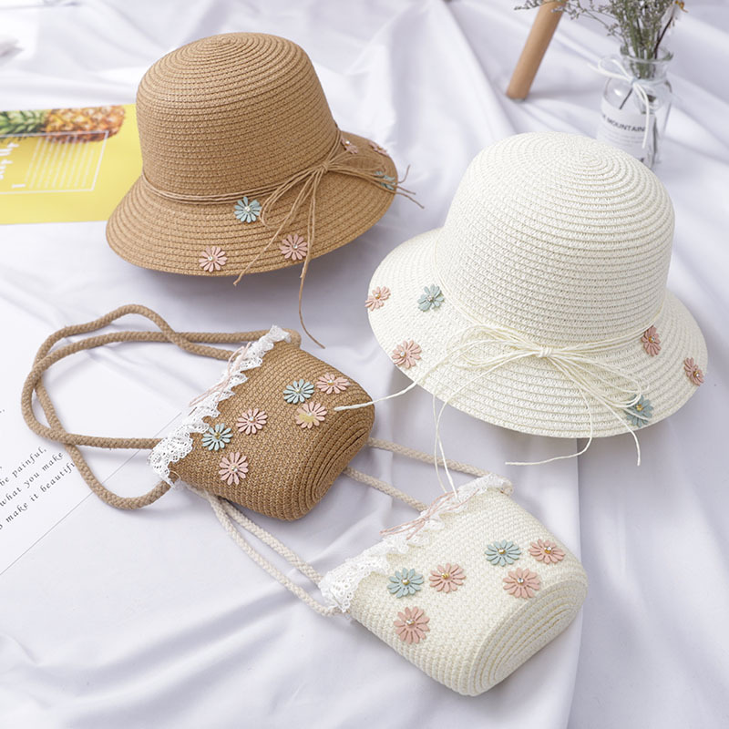 Two-piece sun hat straw woven bag