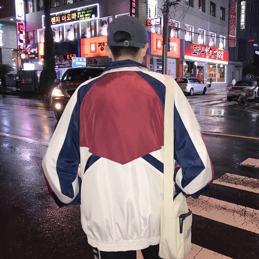 Embroidery contrast standing collar Long Sleeve Jacket