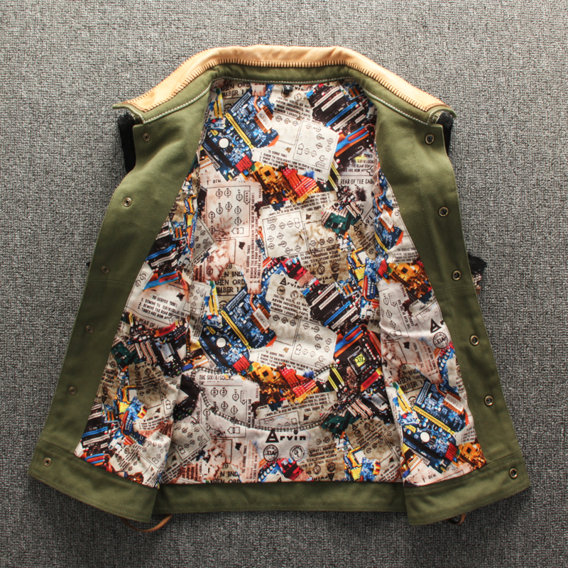 Green Canvas Slim Lapel Punk Motorcycle Vest