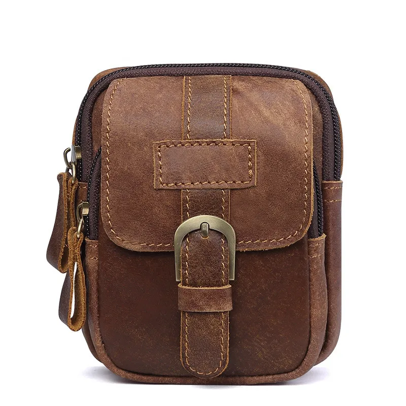 Retro fashion leather men's Fanny packs - Brown